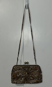 Jessica Simpson Convertible Crossbody Clutch Purse Bag Vegan Gathered Snakeskin