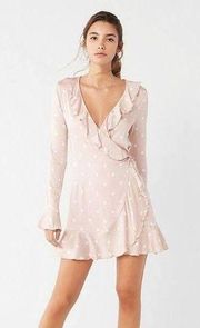 Pink & White Polka Dot Ruffle Wrap Mini Dress