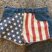 FOREVER 21 Jean Shorts Sz 27 Patriotic Denim Flag