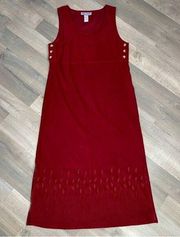 Vintage Jane Ashley Embroidered Microfiber Jumper Midi Dress Red Medium