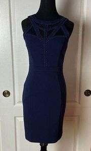 NAVY BEADED DETAIL BUSINESS WORK DRESS