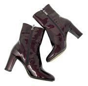 Aquatalia Womens Patent Leather Side Zip Heeled Ankle Booties Size 5.5 Burgundy