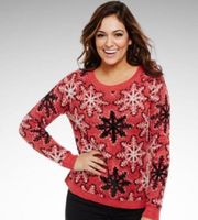 Bethany Mota tart red black sequin snowflake sweater size small