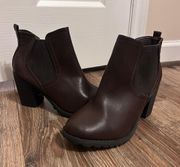 Brown Heeled Leather Booties