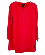 Lafayette 148 Womens 100% Silk Gold Button Up Loose Fit Blouse Top Size M Red