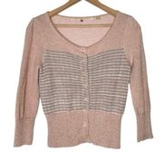 Anthropologie Knitted & Knotted pink Diamond Dust Metallic Stripe Cardigan large