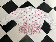 Vintage 90s Diadora Windbreaker Lightweight Sporty White Pink Neon Polka Dots M