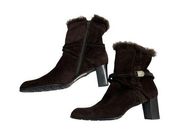 Stuart Weitzman Womens Suede Faux Fur Lined Ankle Heeled Boots Brown Size 9.5W