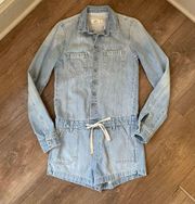 HOLLISTER 100% Cotton Denim Long Sleeve Draw String Short Romper Women’s XS