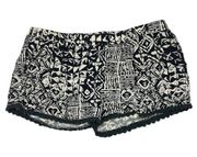 Raga Black Patterned Shorts Cotton Size Medium