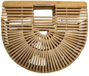 Bamboo Wood Half Moon Ark Open Top Small Beach Retro Summer Tote Bag