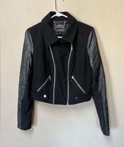 Blanc Noir Women’s Black Long Sleeve Embellished Zipper Crop Jacket Medium