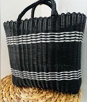 Handmade Recycled Plastic Woven Basket Tote Market Black and White beach bag