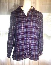 LL Bean Women's‎ Size Small Shirt Jacket Purple Plaid  with Fleece Lining