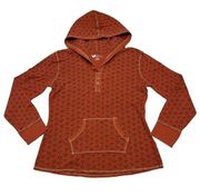 Natural Reflections Womens Waffle Knit Hooded Pullover Shirt Top Orange Med EUC