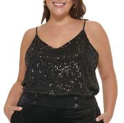 NEW Calvin Klein Plus Size Sequined Strappy Camisole Black Women's Size 1X