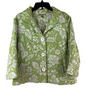 Lime Green Floral 3/4 Sleeve Button Front Jacket Size 14 Large