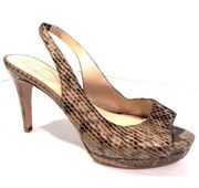 Elie Tahari Womens Brown Snakeskin Peep Toe Shoes Heels Size US 9.5