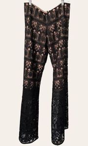 Alexis High-Waist Black  Nude Crochet Dress Pants Size M