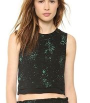 A.L.C. Devoe 100% Silk Black Crop Tank Green Splatter Paint- Size 8