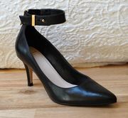 Grand OS Black Leather Ankle Strap Heels Womens 6.5 Pumps Pointed Toe