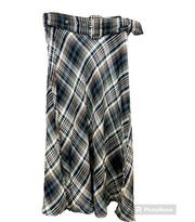 Deja Vu Paris Tweed Plaid Bias Cut Midi Skirt with Belt