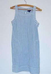 For Cynthia Cotton Light Blue and White Striped Dress w Side Buttons Size Small