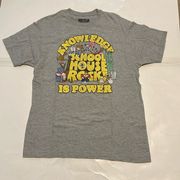 Ripple Junction Knowledge is Power Schoolhouse Rock Women  Short Sleeve Shirt Large Grey Retro