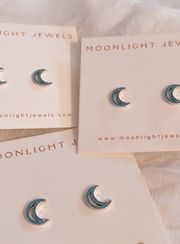 Turquoise Sterling Silver  Moon Stud Earrings