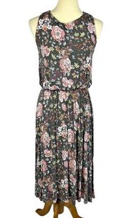 Ann Taylor  Gray Pink Floral Blousen Sleeveless Knit Midi Sundress Medium