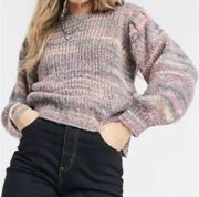 Topshop Spacedye Puff Sleeve Sweater Pink Size Medium NWT