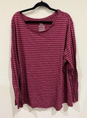 Faded Glory Womens Maroon Red 4X Long Sleeve Stripe Scoop‎ Neck