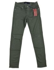 Just USA - Destroyed Ankle Length Skinny Jeans in Moss Green