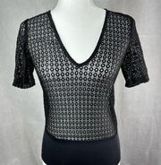 L’AGENCE Black Lace Short Sleeve Bodysuit Size XS