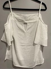 Medium BISOU BISOU Cold Shoulder Blouse -White RET$118 Womens EUC