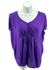 Milano Woman Purple Pullover Short Sleeve Cinch Front Kaftan Stylr Top 2X