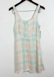 NWT Abound Green/Pink Plaid Button Front Sleeveless Mini Dress Sz Small