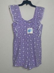 NWT cloud ten pinafore style lavender purple Floral Embroidered Romper shorts