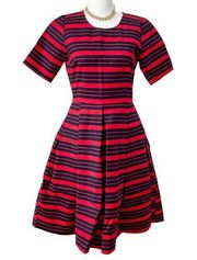 DownEast Stretch Cotton Striped Fit & Flare Pleated Dress Pockets size S  ❤️💙