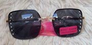 NWT Betsey Johnson Women's On The Edge Square Sunglasses Pearls and Studs