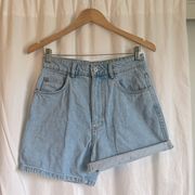 Zara High Waisted Light Wash Foldable Multi Length Mom Denim Jean Shorts