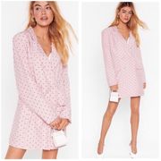 Nasty Gal NWOT  Pink Heart Print Blazer Dress Valentines Day Size 6