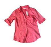 NEW YORK & CO Coral Polka Dot Button Down Shirt Size XS NEW