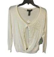 Cable + Gauge Deadstock Ladies cream colored pearl embellished cardigan