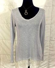 Gray Sweater with White Lace Trim by Cloudchaser