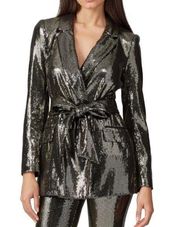 Badgley Mischka Gold Sequin Blazer Jacket with Waist Tie