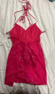 hot pink sequin homecoming dress