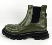 Alexander McQueen Wander Army Green Platform Patent Leather Chelsea Boots EU 39