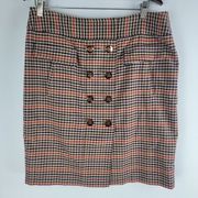 Etcetera Plaid Pencil Skirt Buttons Lined Pockets Multi Color Size 14