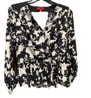 Saks Fifth Avenue Red Label Long Sleeve Blouse Black and White V Neck